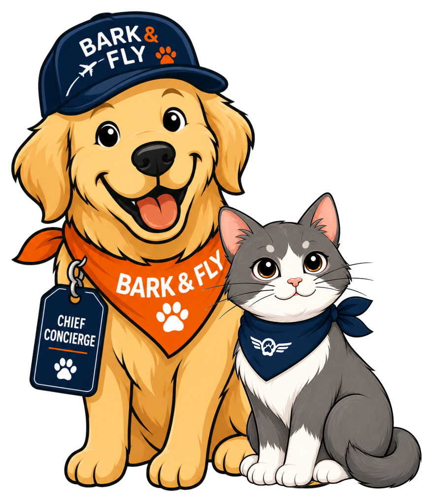 Captain Barkley and Purrl together, Bark & Fly mascots